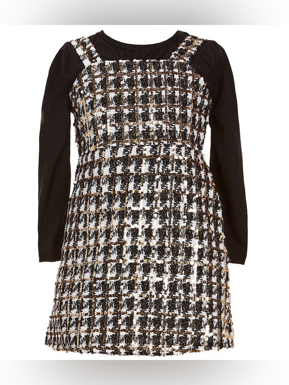 Little Girls Sleeveless Boucle Jumper Dress & Long-Sleeve Solid Rib-Knit Top Set